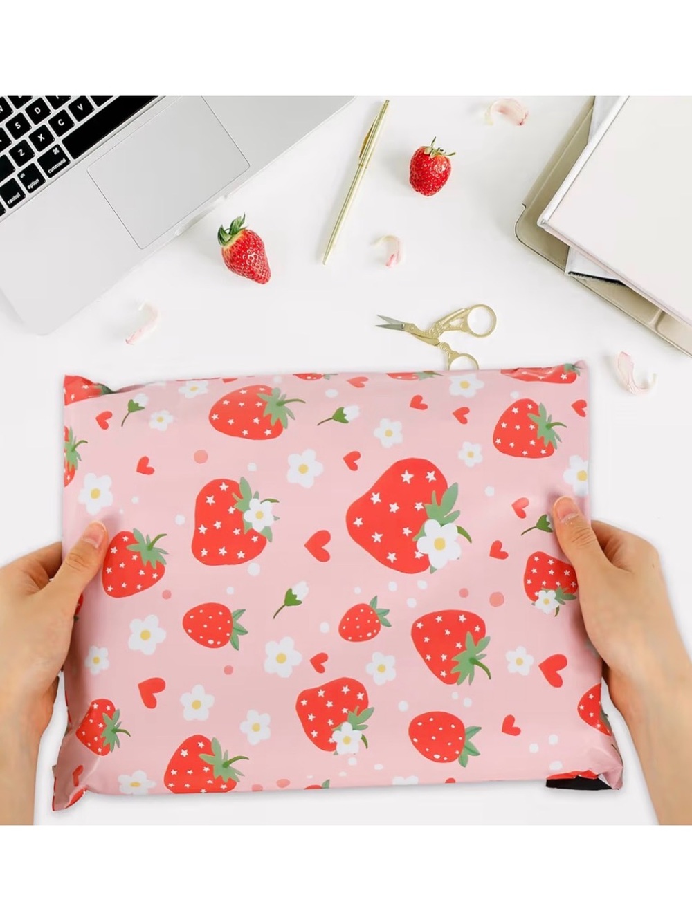 20 10x13 Strawberry Poly Mailers Pink Fruit Packaging Bags Self Seal Mailing - Picture 2 of 4
